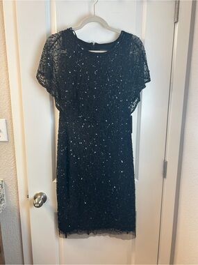 Adrianna Papell Black Sequin Midi Dress